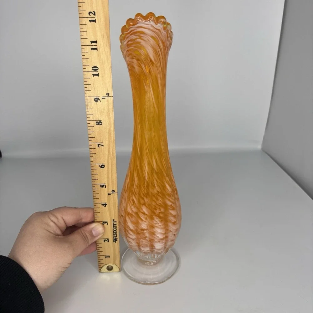 Vintage Swung Vase Orange Swirl Twisted Glass Vase Mid Century Modern MCM Style